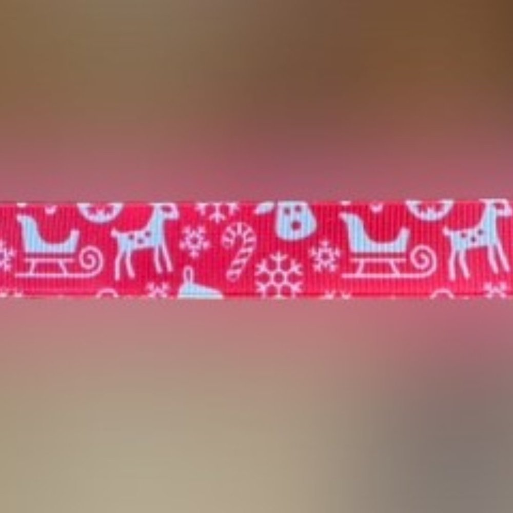 Red Grosgrain Ribbon with Sleighs, Candy Canes & Reindeer Designs  ****ALL RIBBO